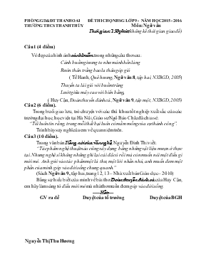 Đề thi chọn học sinh giỏi lớp 9 - Năm học 2015 - 2016 môn Ngữ văn - Trường THCS Thanh Thùy